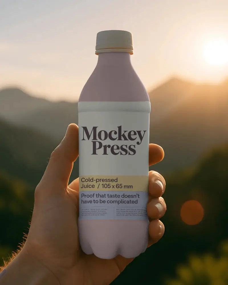 Hand Holding Sleek Reusable Bottle Mockup Outdoor Scenery Nature Background