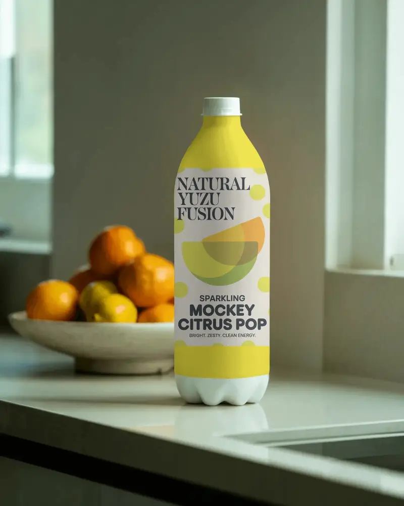 Reusable Plastic Water Bottle Mockup On Kitchen Counter For Branding Presentation