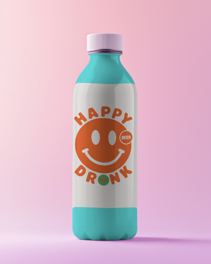 Premium Glass Beer Bottle Mockup Playful Orange And Teal Branding In Soft Lighting