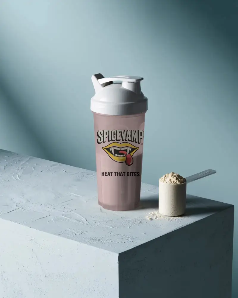 Shaker Bottle Mockup Supplement Container With Measuring Scoop For Fitness Nutrition