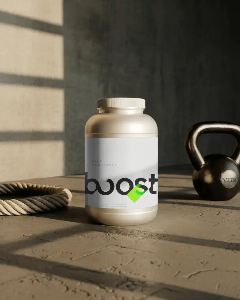 Protein Powder Bottle Mockup For Gym Supplement Promotion And Packaging Design Use