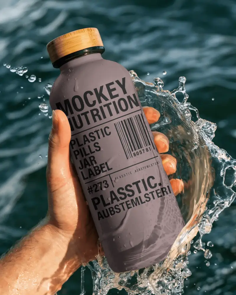 Hydration Bottle Mockup With Wood Cap Splash Healthy Lifestyle Eco Conscious Product Design