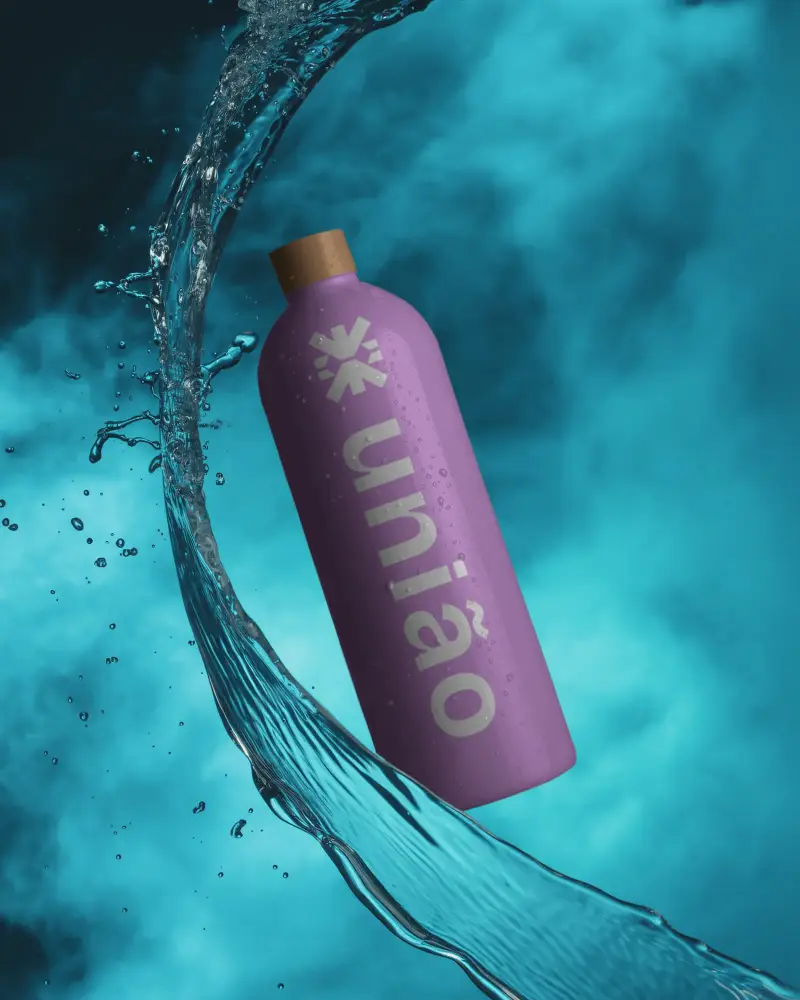 Reusable Water Bottle Mockup With Realistic Water Splash Effect For Brand Presentation