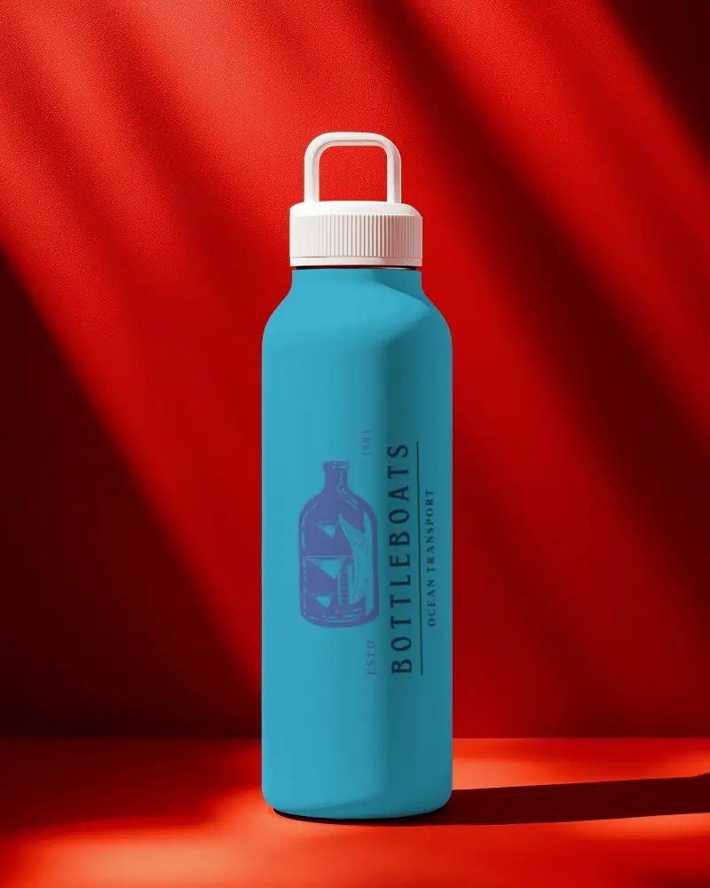 Coconut Water Bottle Mockup Tropical Refreshment Design On Bold Red Background