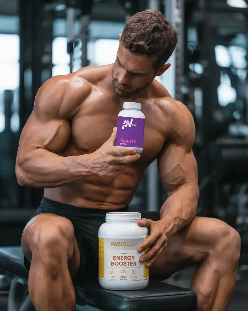 Muscle Building Supplement Bottle Mockup For Protein Powder Packaging Design Presentation