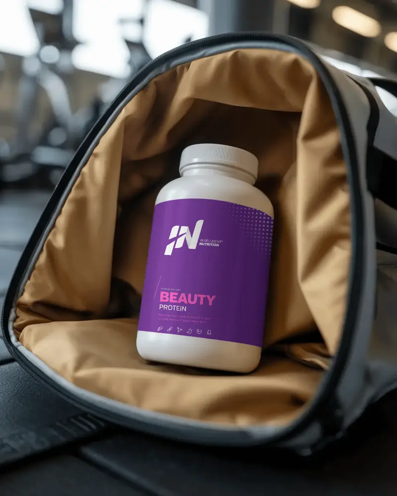 Blank Bottle Mockup Placed Inside Sport Bag For Nutritional Packaging