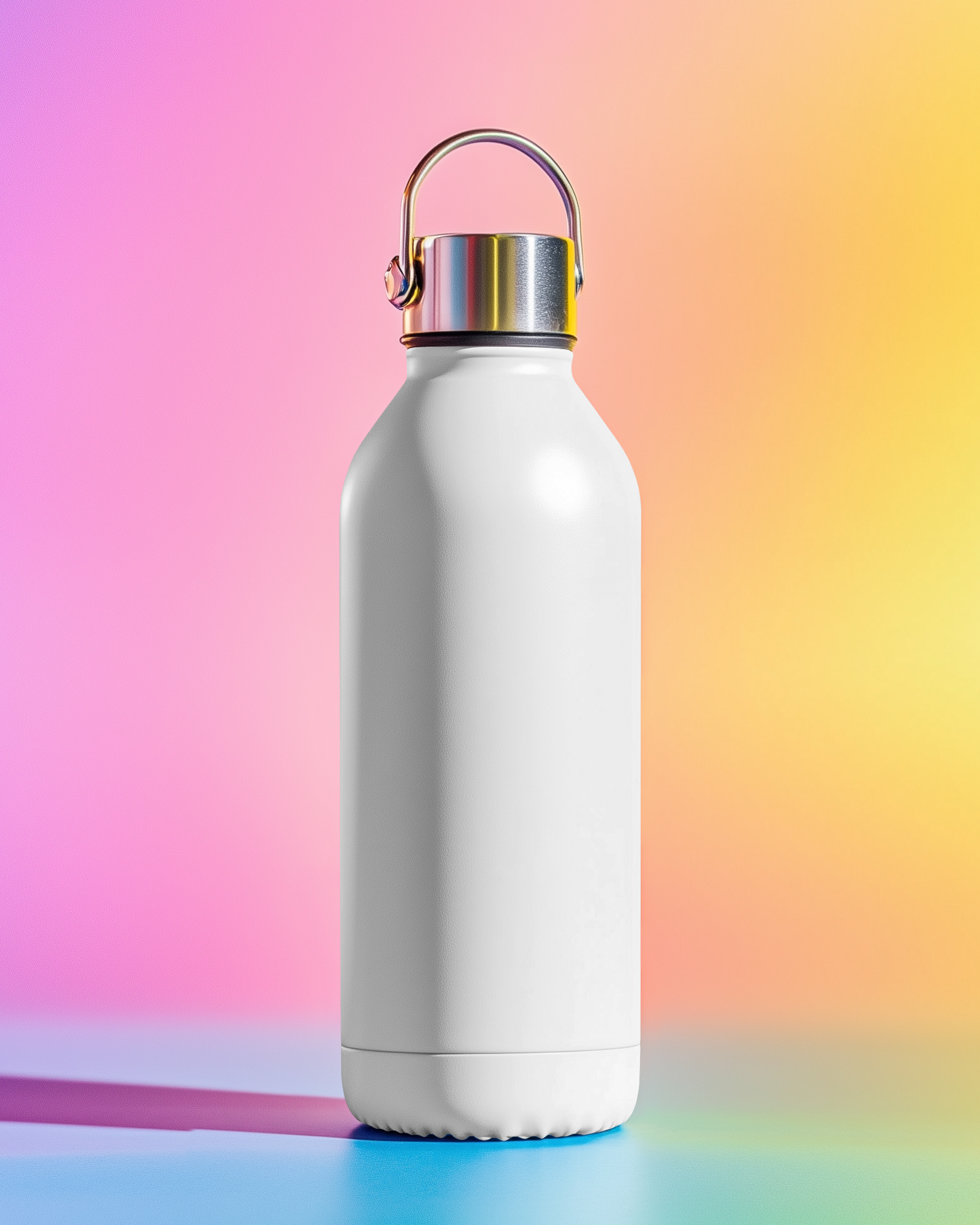 High Quality Plastic Bottle Mockup With Metal Handle Soft Rainbow Light