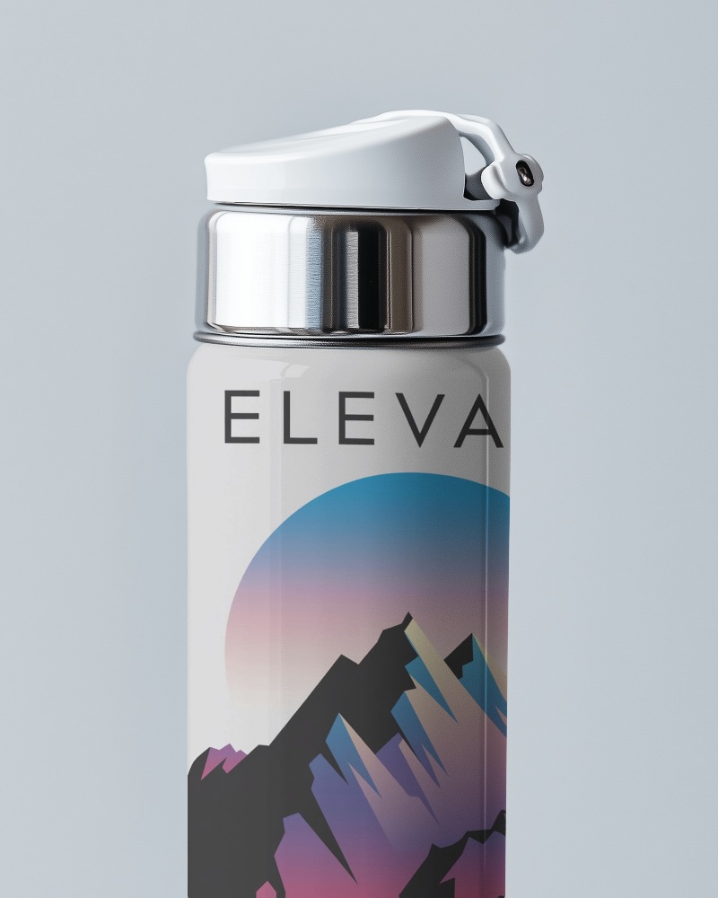 High Quality Vacuum Sealed Bottle Mockup With Stainless Steel Top And Colorful Landscape Design