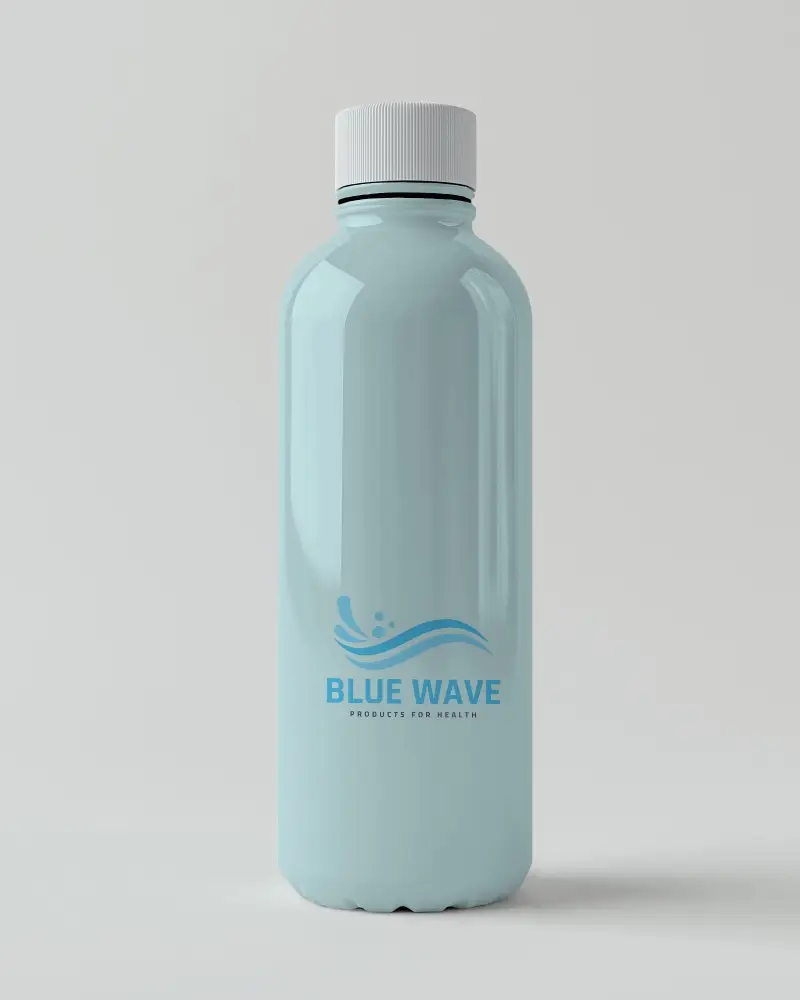 Sleek Plastic Bottle Mockup With Mountainous Landscape Design In Soft Pastel Tones On Light Grey Background