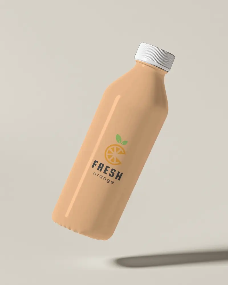 Minimalist Floating Bottle Mockup With Coconut Water Theme Ice Cubes And Straw Design For Refreshing Branding