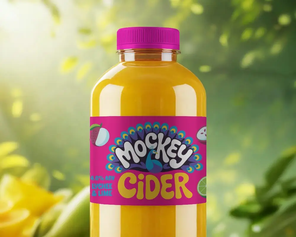 Fresh Orange Juice Bottle Mockup Clean Label Natural Scenic Forest Lighting Healthy Drink