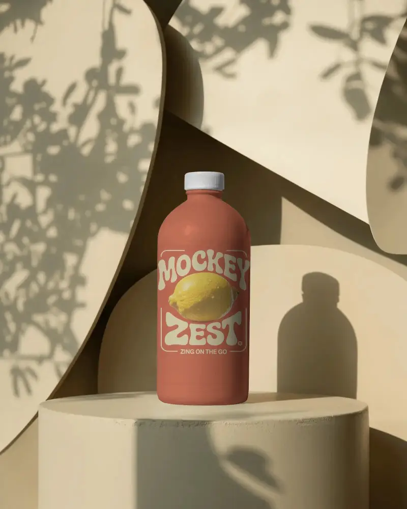 Realistic Bottle Mockup With Cap On Geometric Abstract Background For Design Showcase