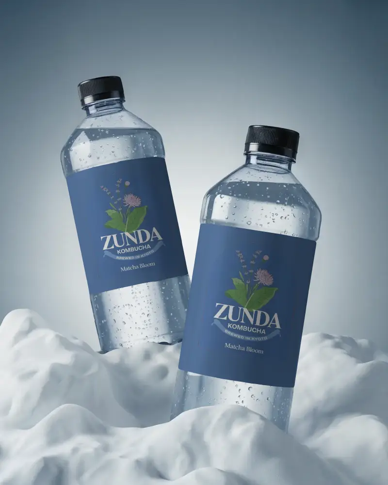 Sleek Clear Plastic Bottle Mockup With Black Label Floating On Foam Background For Branding