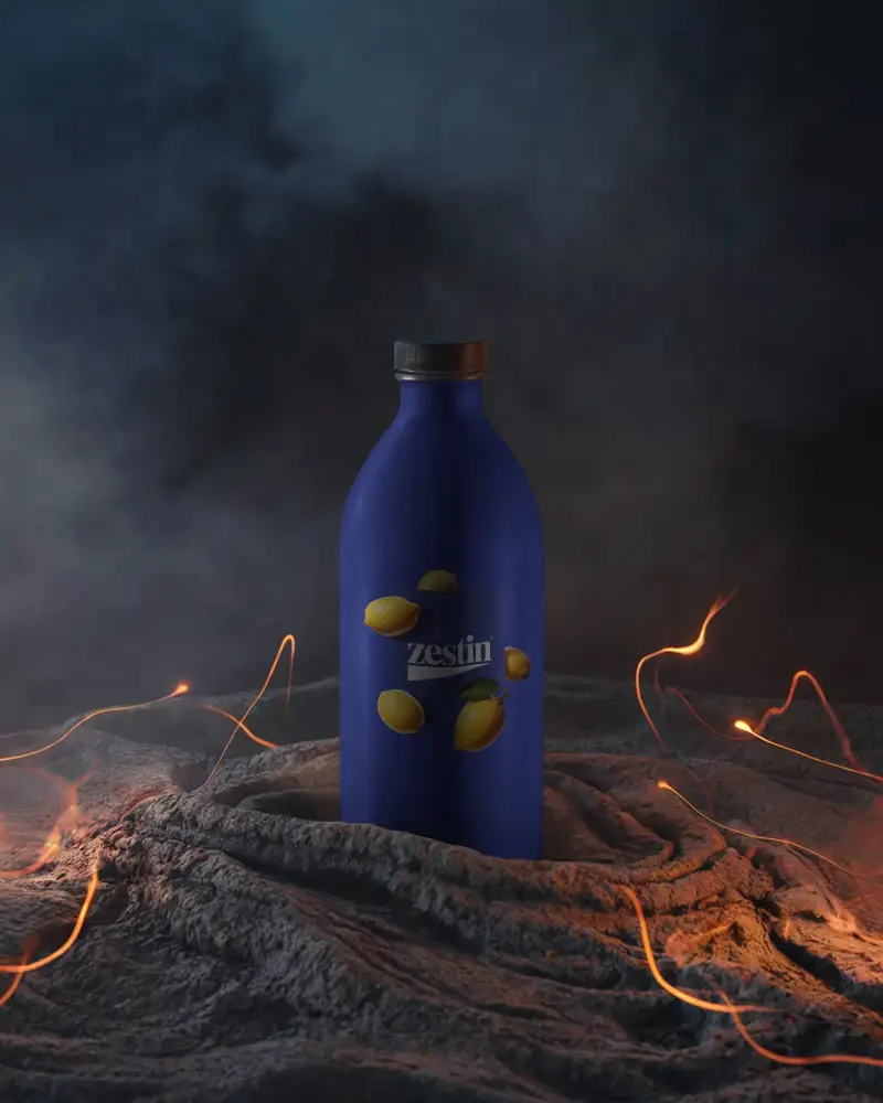 Premium Bottle Mockup With Smoky Background And Abstract Glowing Light Effects For Design