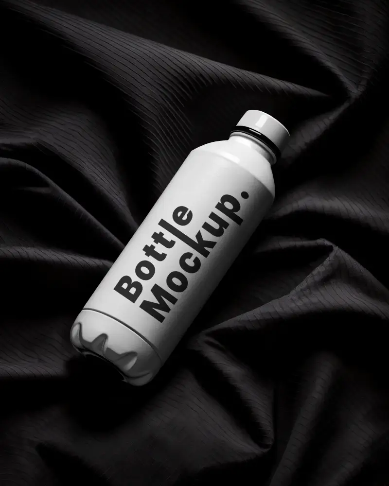 Premium Insulated Water Bottle Mockup Placed On Folded Textured Background For Design