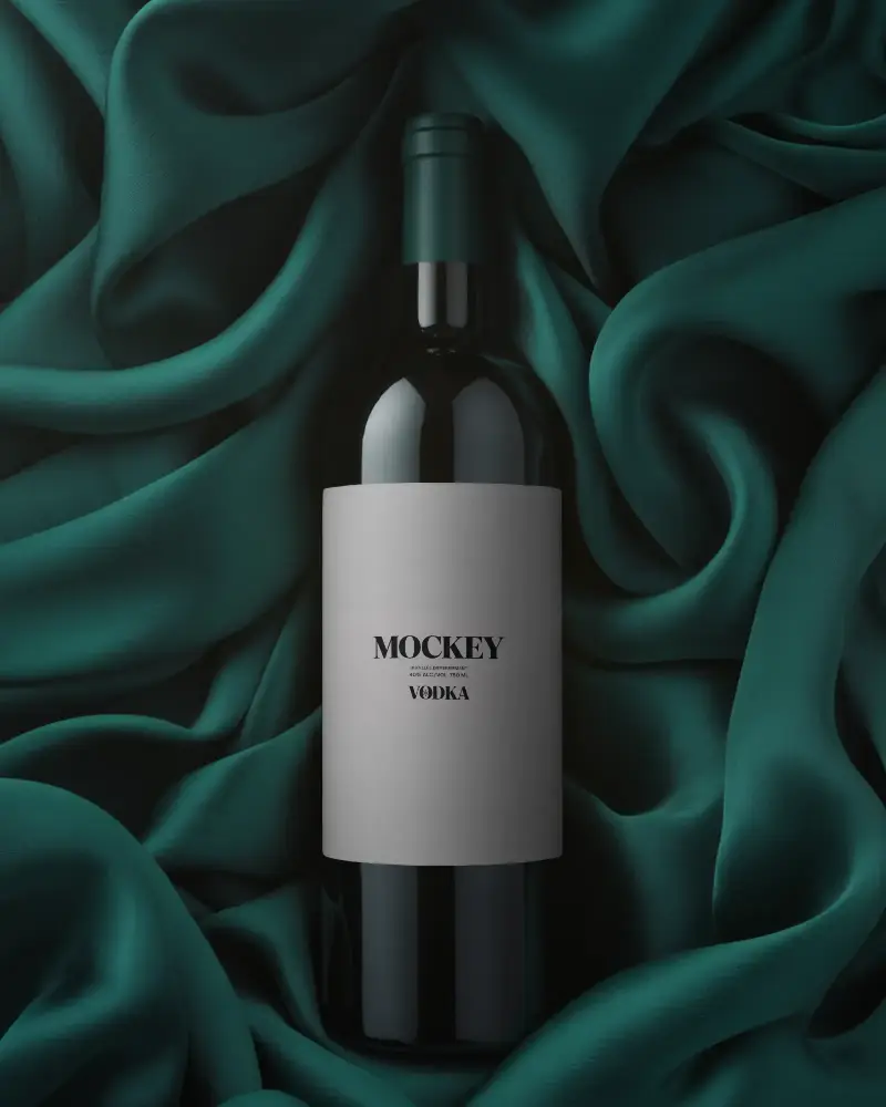 Elegant Wine Bottle Mockup With Smooth Fabric Background Premium Packaging Template