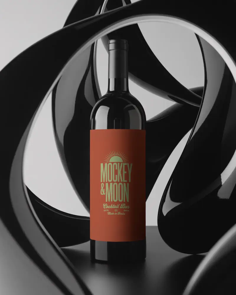 Elegant Glass Bottle Mockup With Blank Label Ideal For Wine Packaging Design Presentations