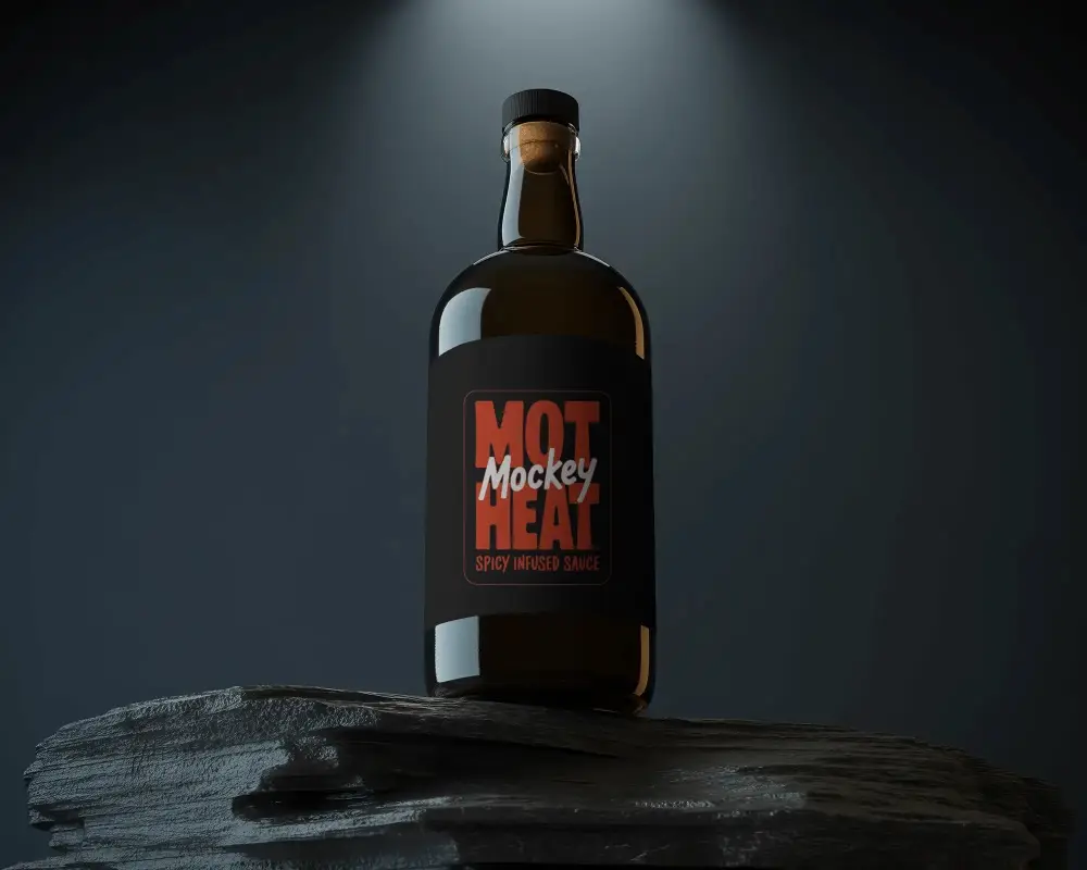 Premium Glass Bottle Mockup With Cork And Cap Isolated On Dark Background For Branding