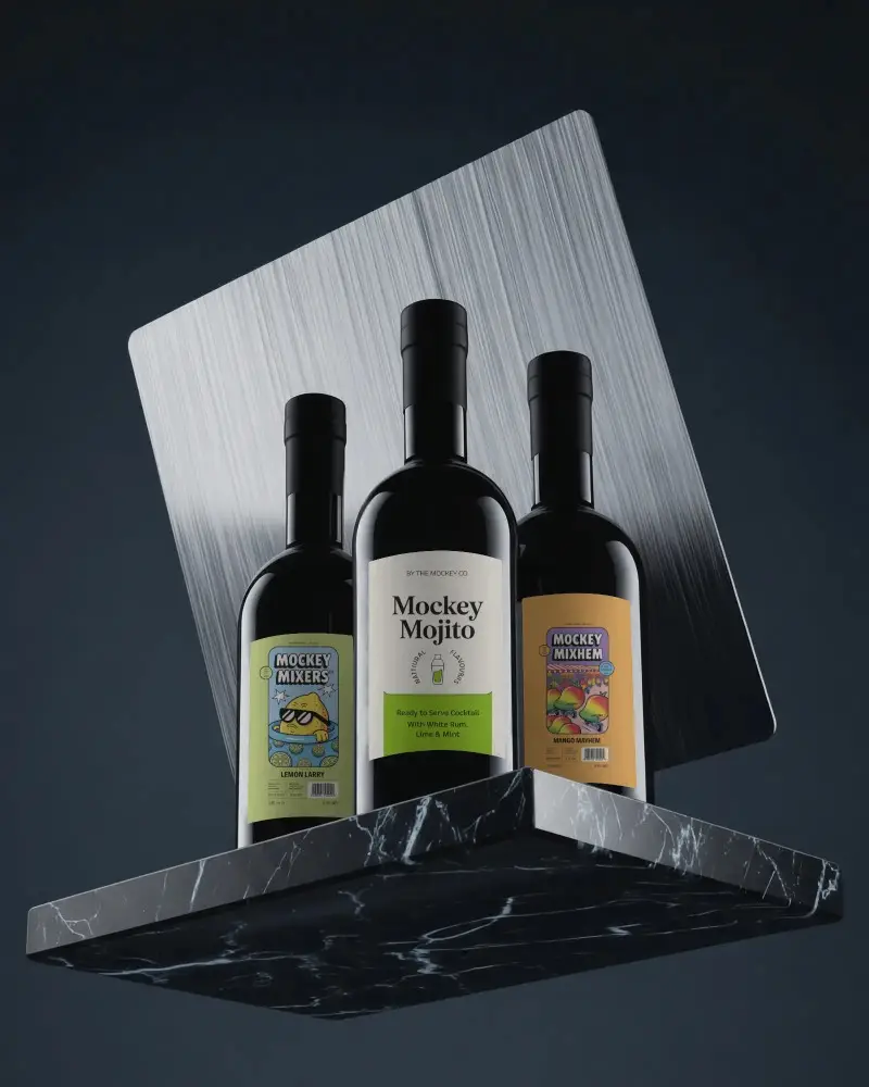 Premium Wine Bottle Mockup On Elegant Marble And Metallic Background Display