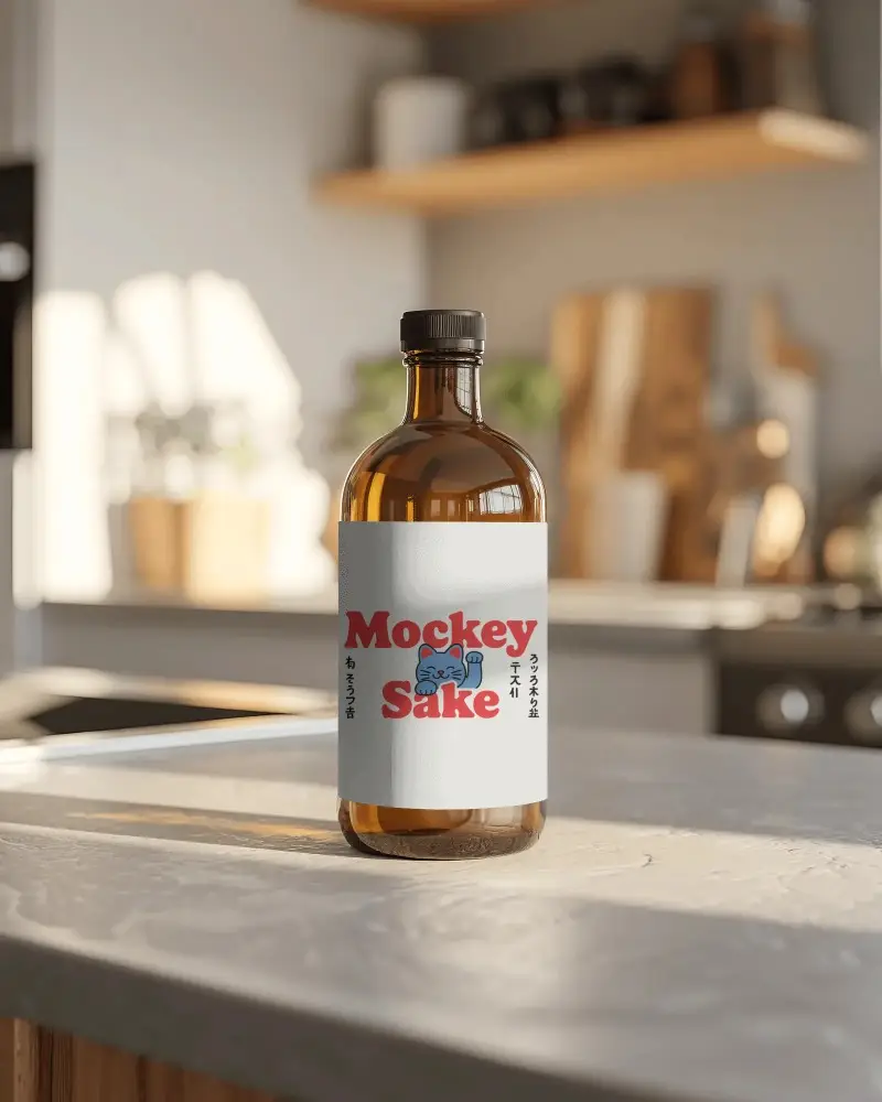 Transparent Glass Bottle Mockup With Screw Cap On Marble Countertop Product Mockup