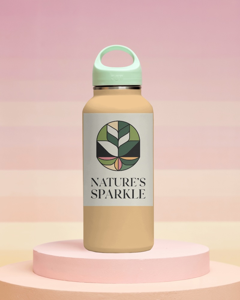 Sport Bottle Mockup With Green Handle On Pink Gradient Background Modern Design Focus