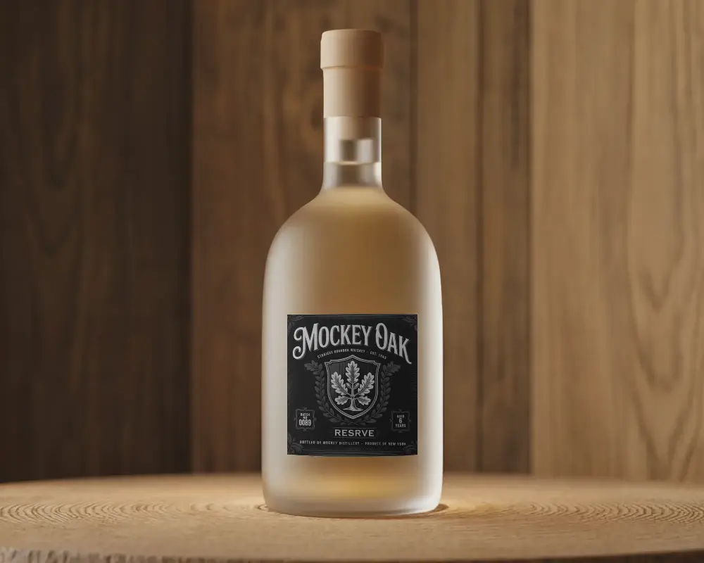 Premium Bottle Mockup On Wooden Podium With Warm Lighting And Clean Label Ready For Branding 0169