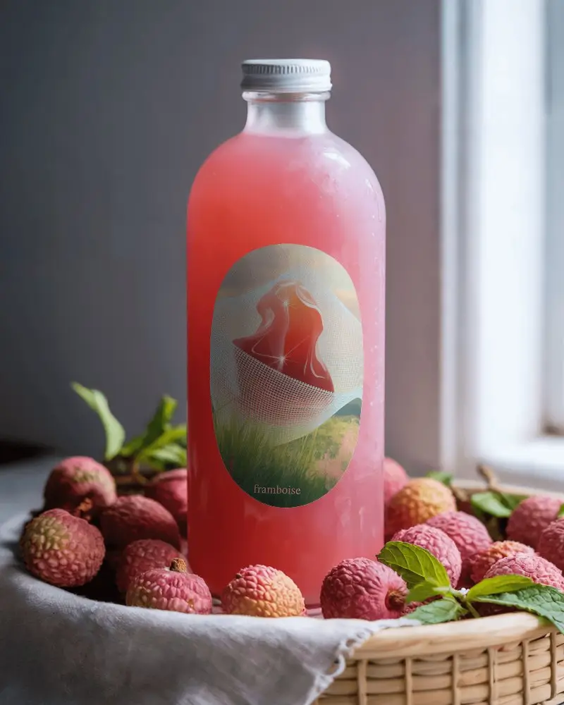 Refreshing Fruit Juice Bottle Mockup With Natural Fruit Surrounding And Clear Label Space 0173