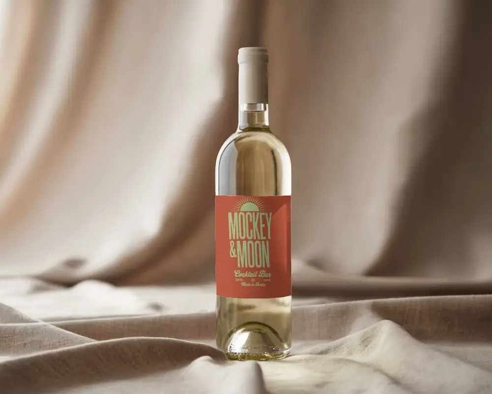 Wine Bottle Mockup With Clean Label Design In A Soft Fabric Environment 0174