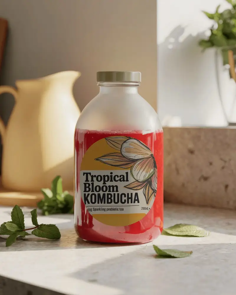 Premium Glass Juice Bottle Mockup With Capsule Lid And Round Label Design Template 0179