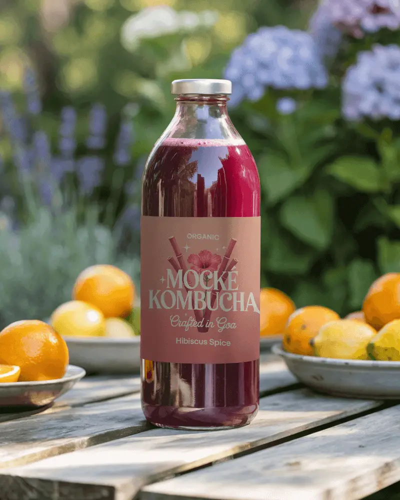 Glass Bottle Mockup For Natural Juice Packaging Design Showcase Outdoor Setting