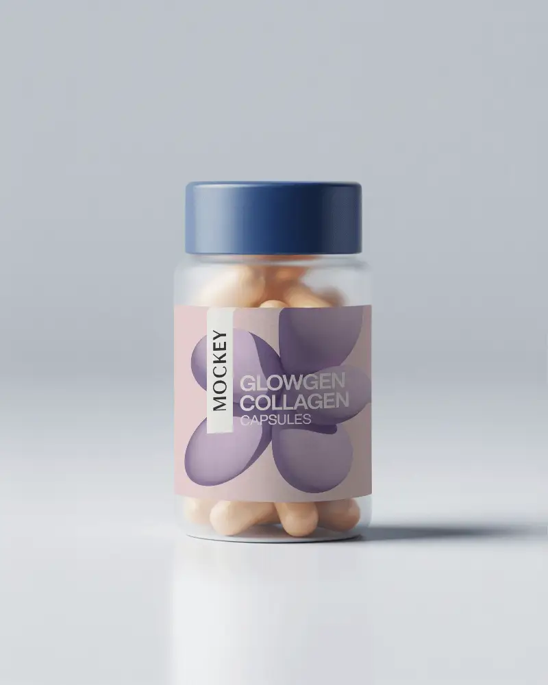 High Quality Clear Plastic Pill Bottle With Tight Fitting Cap And Label Mockup For Branding