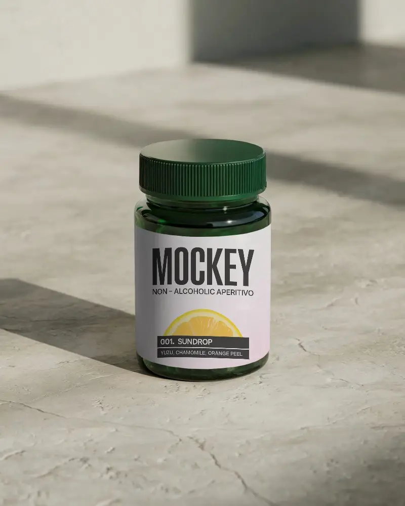 Clear Glass Supplement Bottle Mockup With Screw Top Lid For Healthcare Packaging 0203