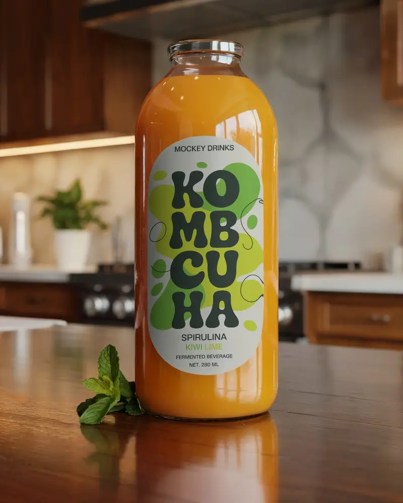 Glass Juice Bottle Mockup With Custom Label Perfect For Beverage Packaging Designs 0215