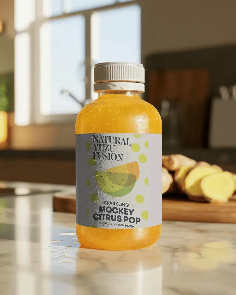 Condensation Covered Bottle Mockup On Marble Surface With Natural Light Background 0224