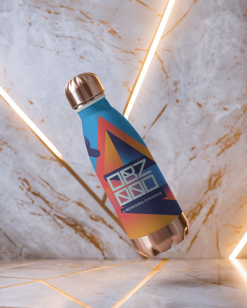 Luxury Bottle Mockup Floating White Bottle With Rose Gold Accents Against Marble And Neon Lighting Premium And Modern Aesthetic 025