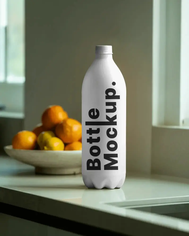 Reusable Water Bottle Mockup On Kitchen Counter Modern Minimalist Design For Branding