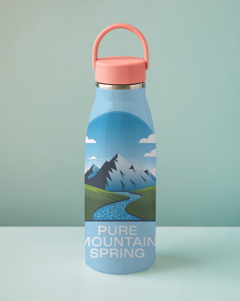 Clean Minimalist Water Bottle Mockup White Bottle With Coral Handle On Pastel Background Soft Lighting 027