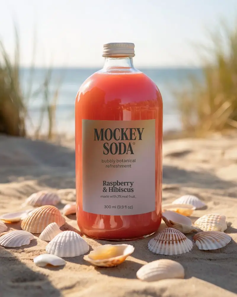 Summer Beach Beverage Bottle Mockup With Seashells And Clear Label Space 0276