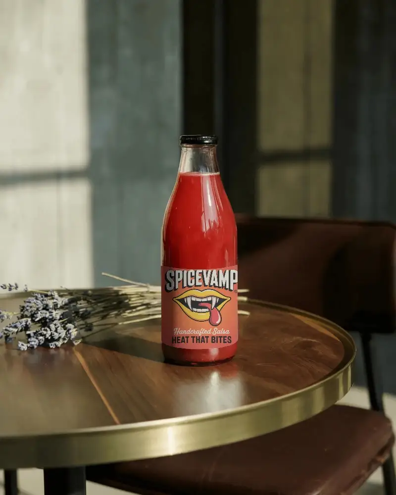 Realistic Clear Bottle Mockup For Juice Or Sauce Packaging On Reflective Tabletop