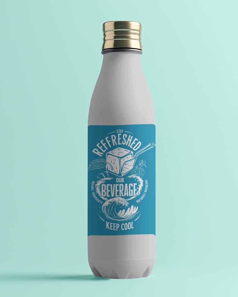 Elegant Bottle Mockup White Stainless Steel Bottle With Gold Cap On Mint Green Background Sleek And Premium Look 031