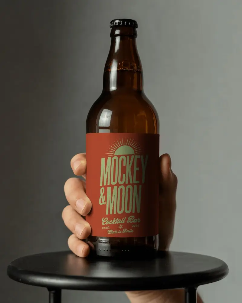 Realistic Glass Bottle Mockup With Empty Label For Beverage Packaging Presentations