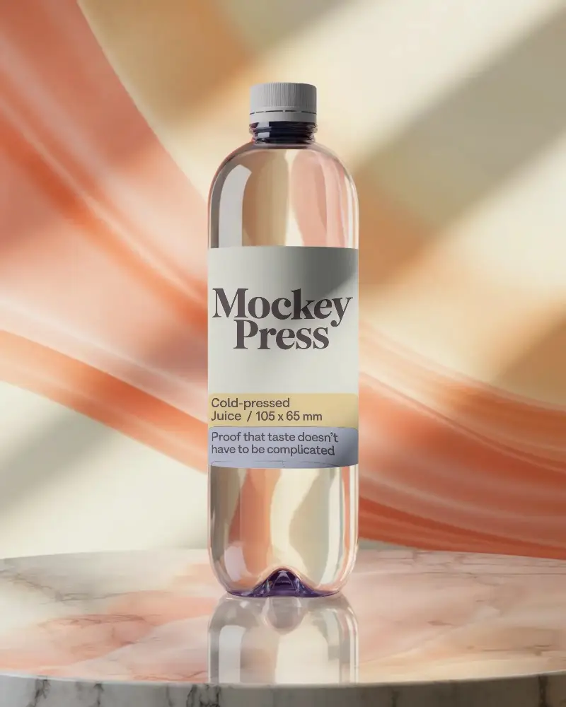 Premium Clear Plastic Bottle Mockup With Sleek Label Perfect For Beverage Branding And Packaging