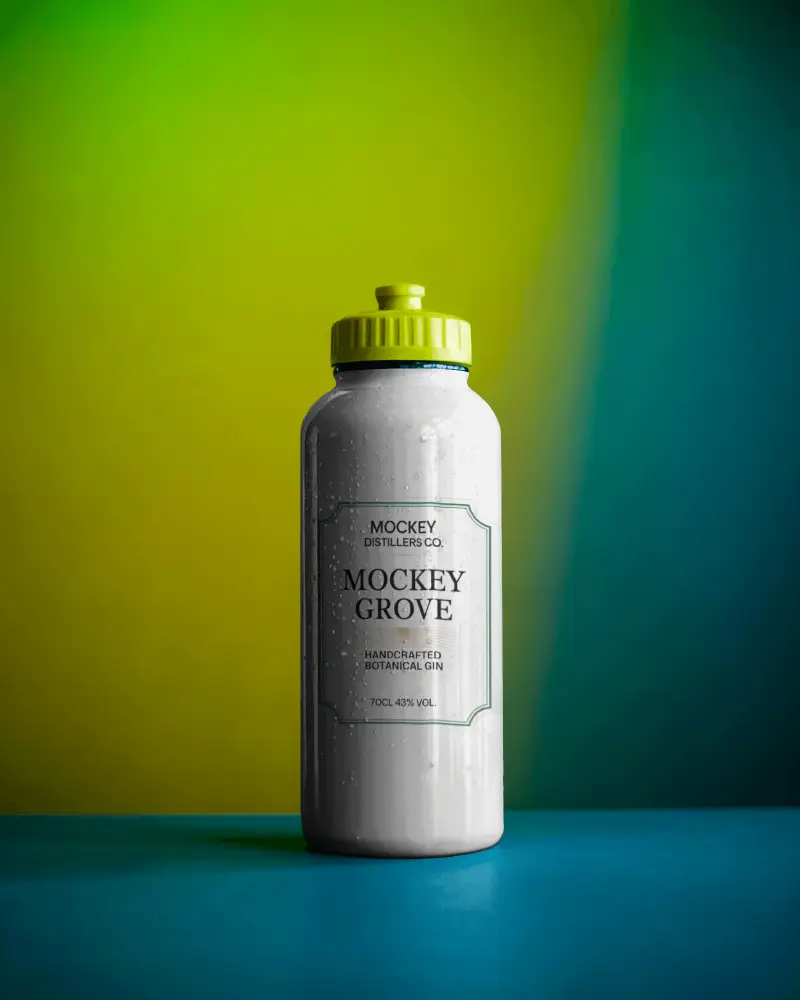 Vibrant Sports Bottle Mockup Drink Container With Yellow Cap On Colorful Gradient Backdrop