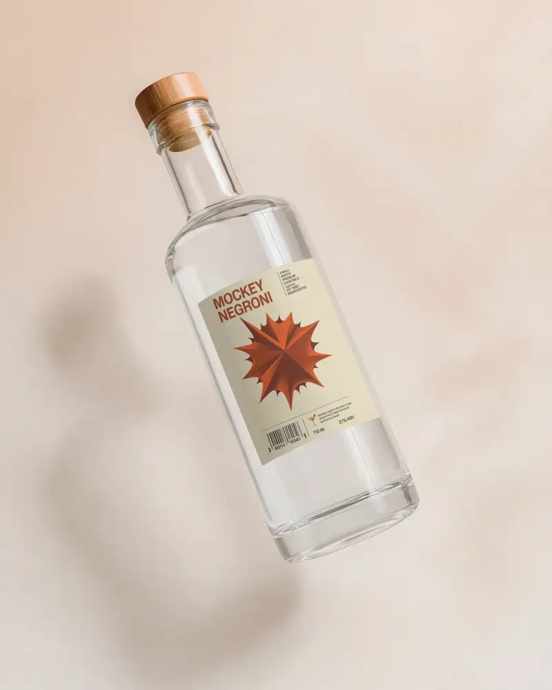 Glass Bottle Mockup Floating On Soft Pastel Background Wooden Cap Minimal Premium Aesthetic