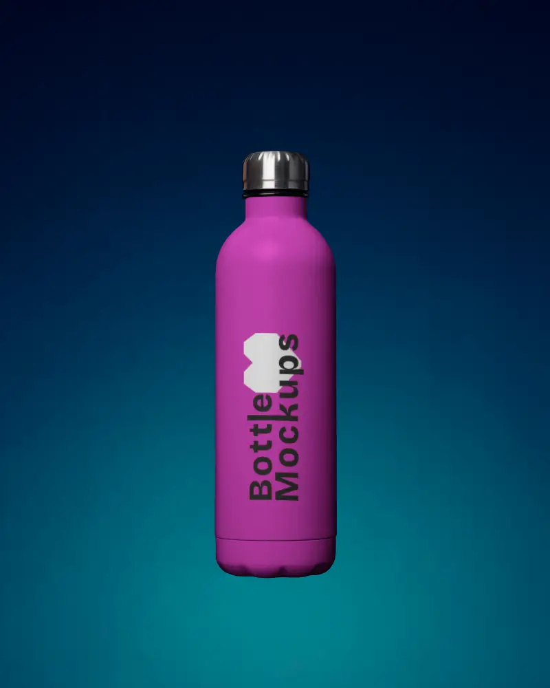 Sleek Metal Bottle Mockup Against Gradient Blue Background Modern And Minimal Style