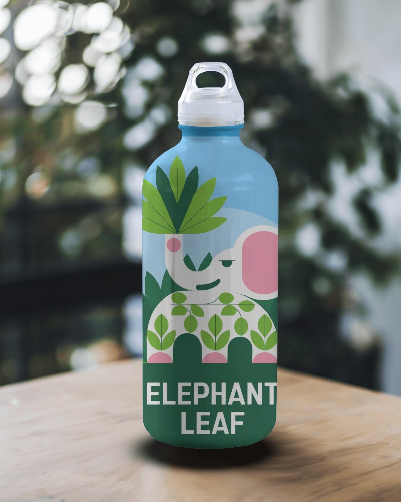 Minimalist Metal Water Bottle Mockup On Wooden Table Blurred Greenery Background Soft Natural Lighting 035