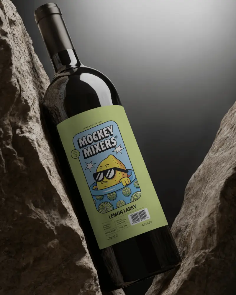 Premium Wine Bottle Mockup Resting On Stone Surfaces Moody And Elegant Luxury Style