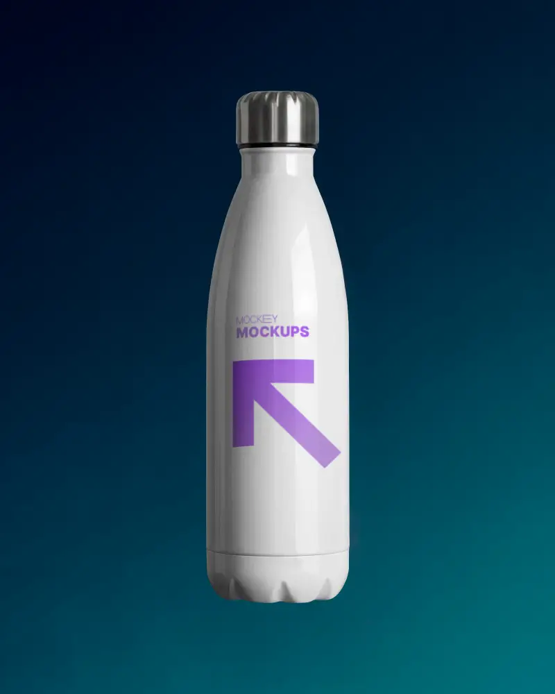 Steel Bottle Mockup On Deep Blue Gradient Background Modern And Realistic