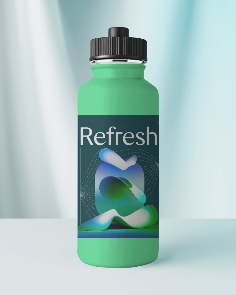 Minimalist Gym Water Bottle Mockup With Black Lid On Light Blue Surface Elegant And Sporty Look 036