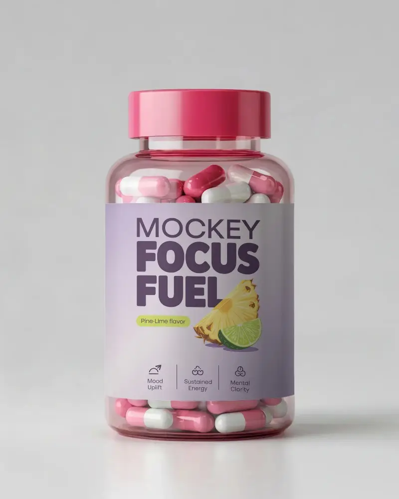 Pill Bottle Mockup With Transparent Design And Space For Custom Branding Elements